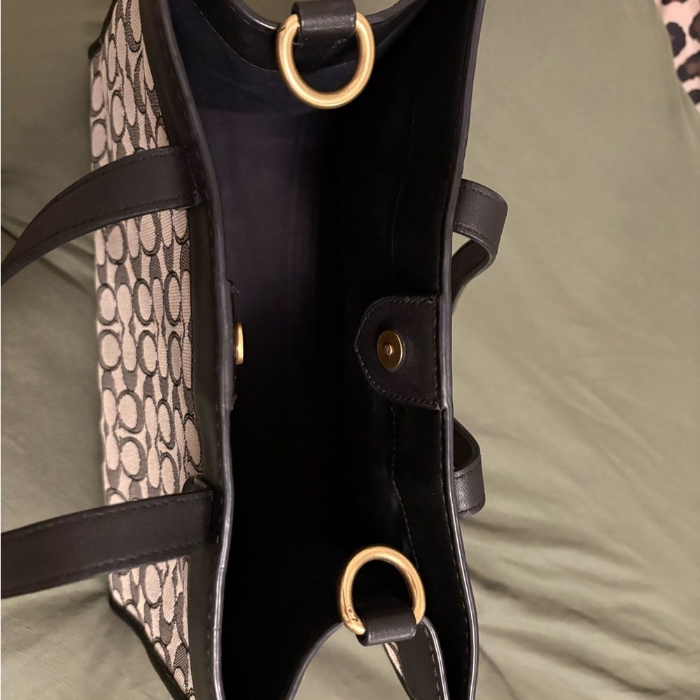Coach Signature Jacquard Satchel in Black and Cream - Picture 5 of 13